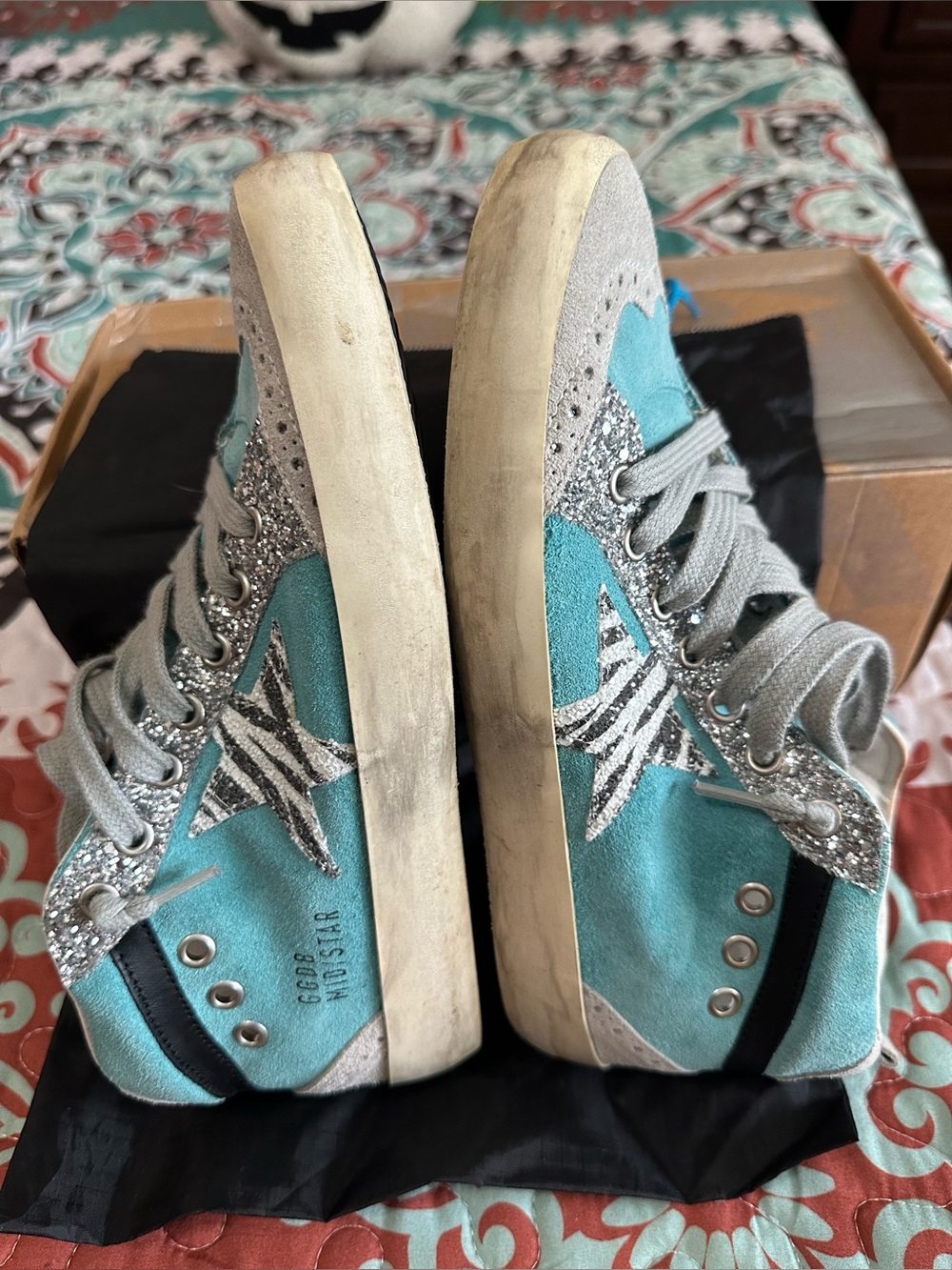 HTF Golden Goose Midstar teal zebra sneakers 37